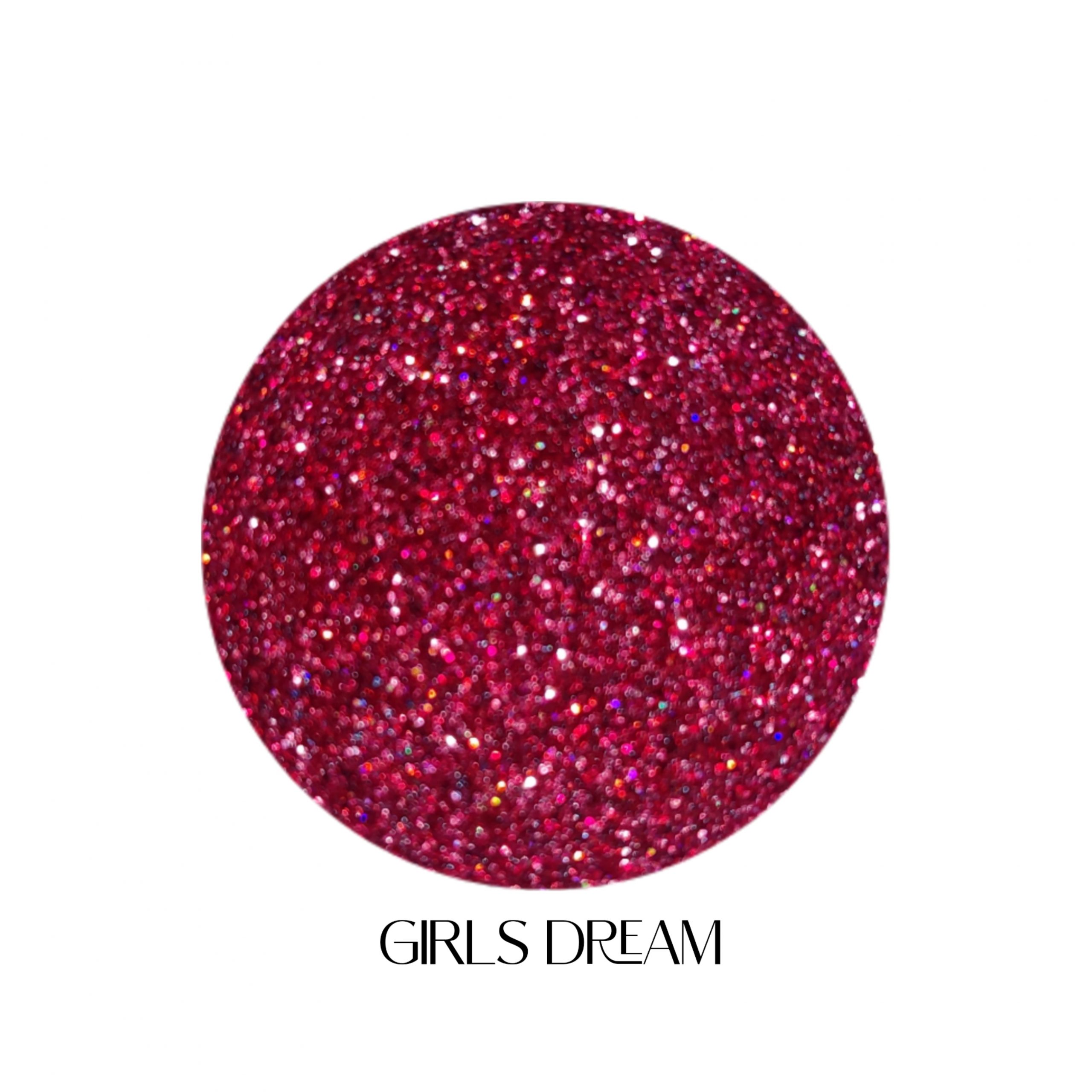 glitter galaxy cosmetics girls dream holographic cosmetic glitter featuring ultra-fine ruby pink shimmer with vibrant rainbow reflective sparkle and a multidimensional finish.