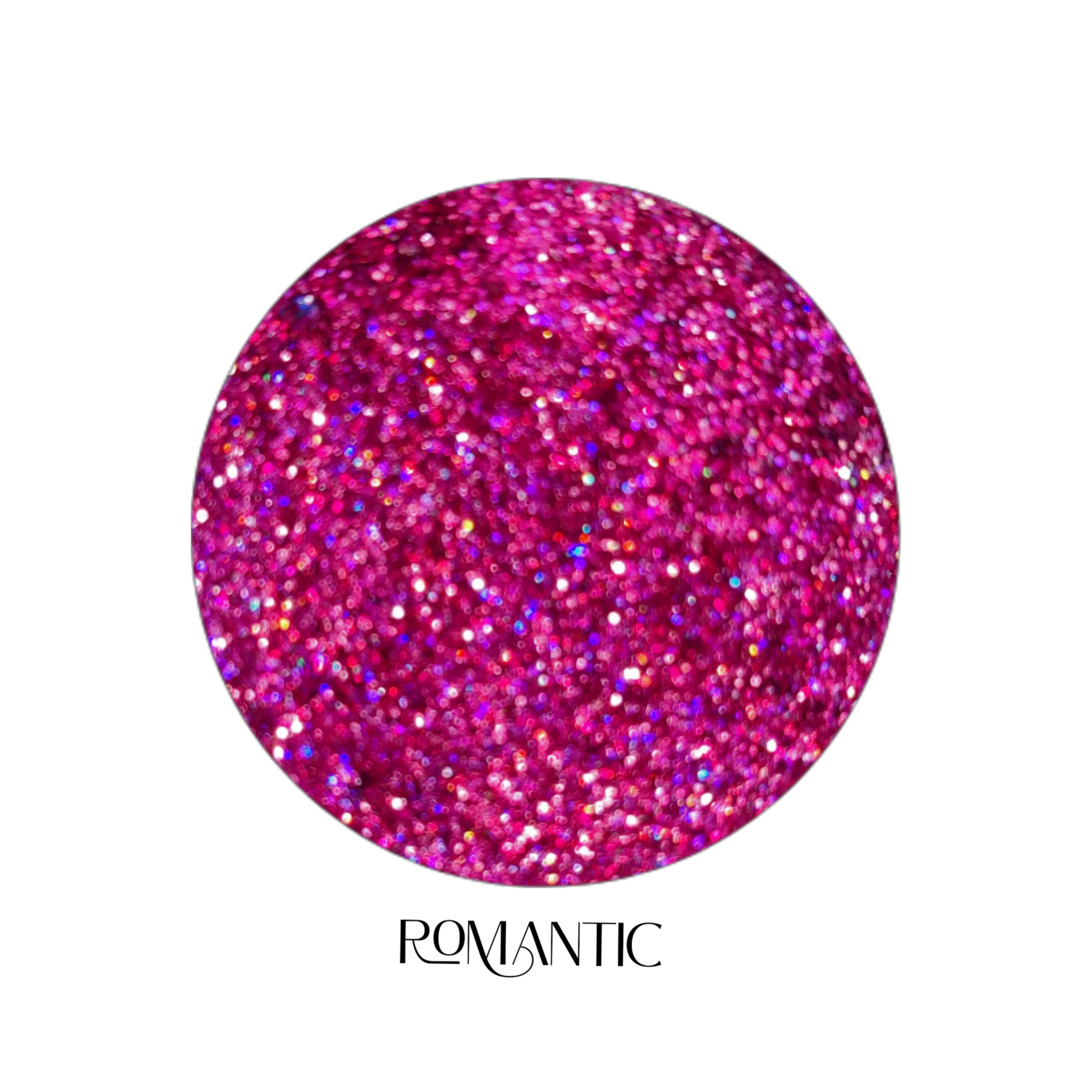 glitter galaxy cosmetics romantic holographic cosmetic glitter featuring ultra-fine hot pink shimmer with vibrant rainbow reflective sparkle and a multidimensional finish.