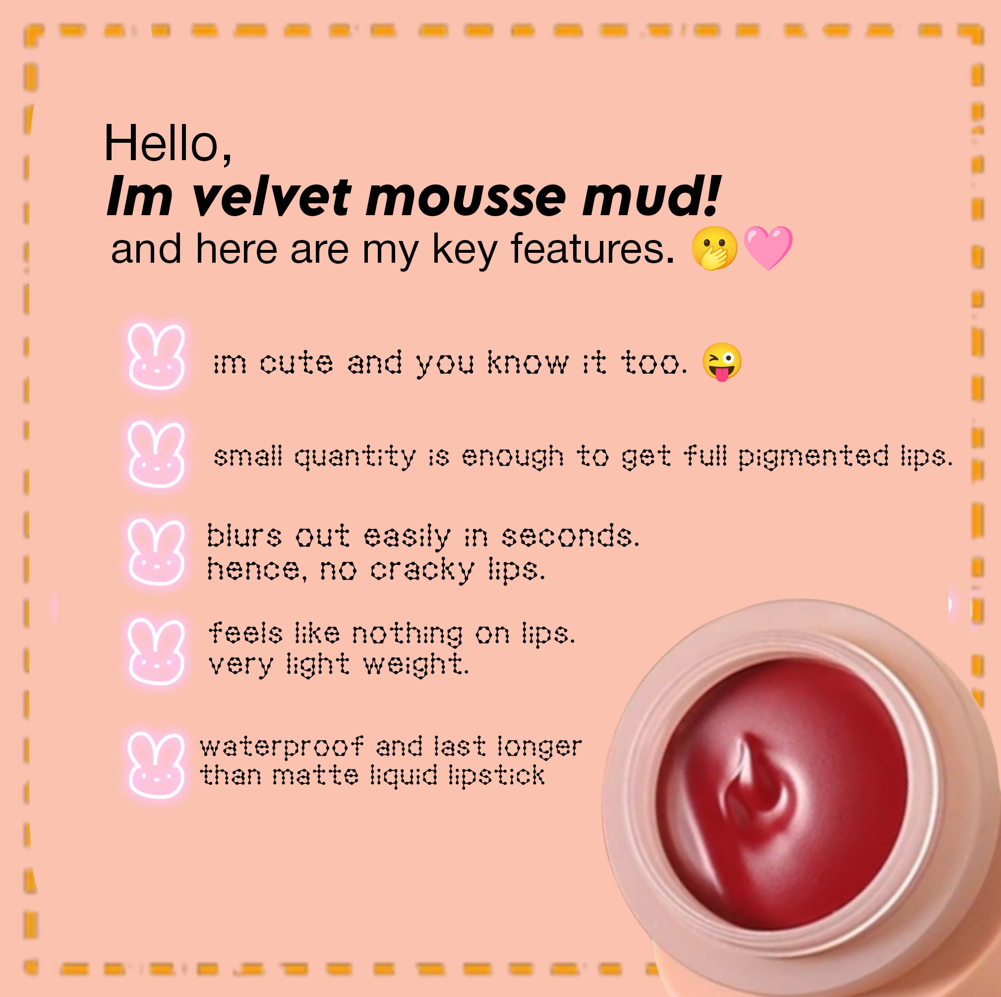 glitter galaxy velvet mousse mud lip and cheek tint with whipped mousse texture, lightweight matte finish, waterproof formula, and buildable pigmentation.