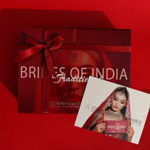 Glitter Galaxy Brides of India Traditional bridal makeup gift box with Indian bridal beauty collection brochure