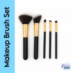 Glitter Galaxy 5-piece makeup brush set with powder brush, angled face brush, eyeshadow brush, eyebrow brush, and precision eye makeup brushes.