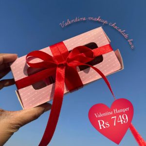 Glitter Galaxy Valentine makeup gift box with luxury pink packaging, red ribbon bow, and premium beauty hamper presentation.